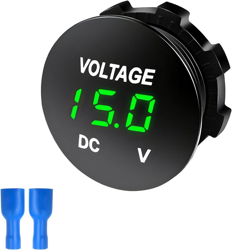 NYTKL DC 12V 24V Voltmeter Gauge, Car Digital Voltmeter Gauge Round Panel Battery Monitor Indicator, Waterproof Mini LED Display Voltage Meter Replacement for Boat Truck Motorcycle (Green) - Image 1